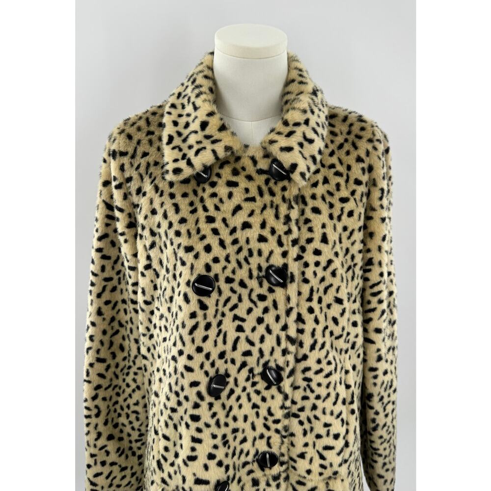 Free People Leopard Animal Print Faux Fur Double Breasted Coat Swing Jacket 6 S